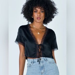 Princess Polly VINTAGE TIE UP TOP BLACK
